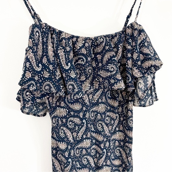 J. Crew 2 Ruffle Silk Slip Dress in Midnight Paisley Navy Ruffle Flounce Neck - Picture 2 of 12